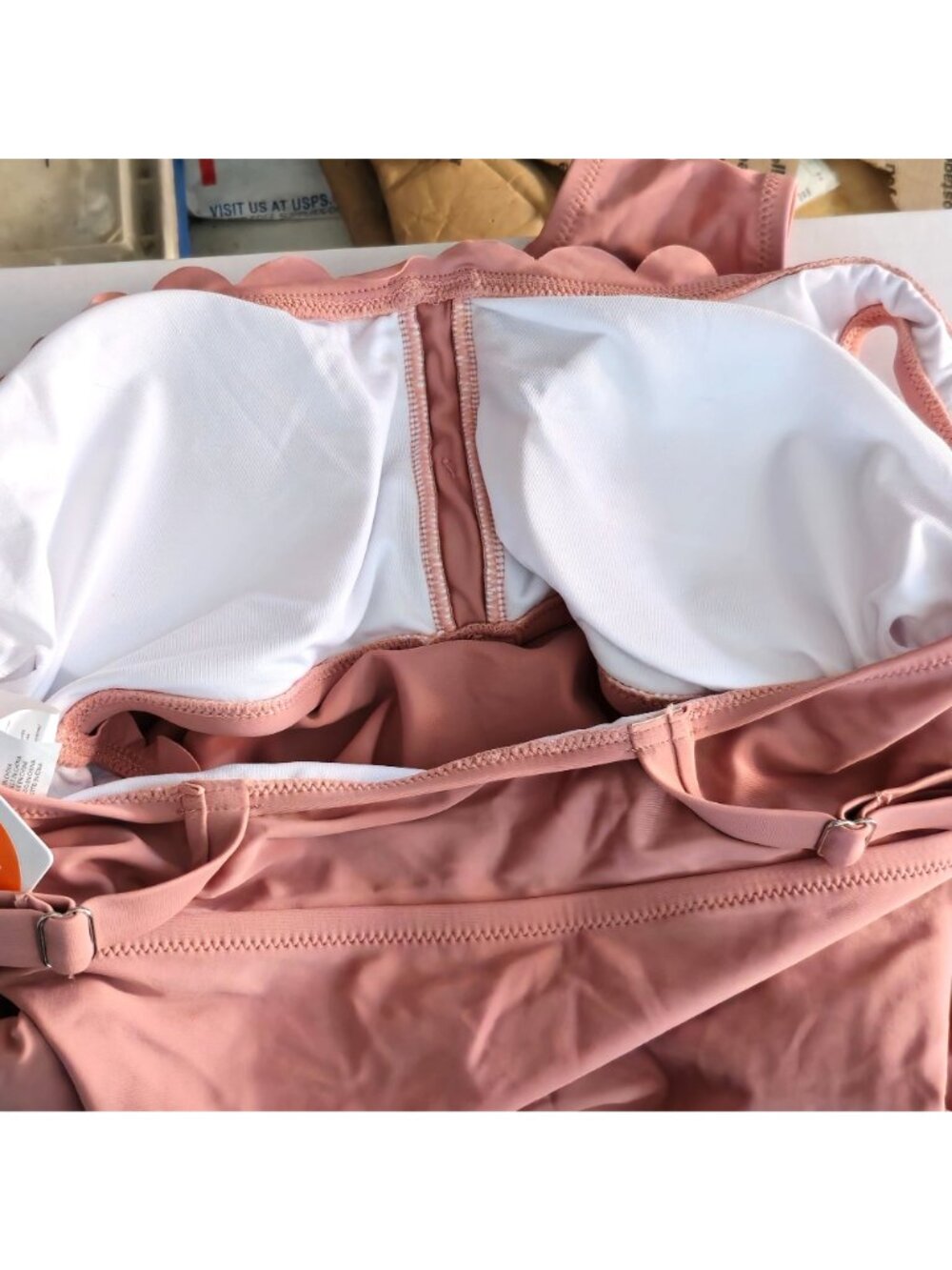 Scalloped One-Piece Swimsuit M Dusty Rose UPF 50+ Cut-Out Adjustable Modest - Picture 3 of 8
